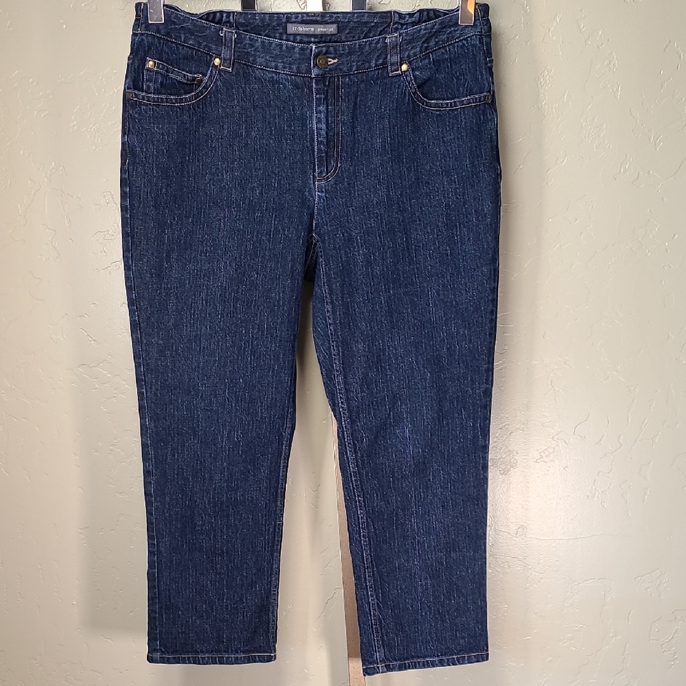 Liz Claiborne Blue Straight Leg Jeans Embellished Back Pockets Elastic Waist 14
